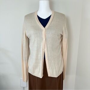 Jaclyn Smith 90s/Y2K Vintage Silk-Blend Pale Butter Soft‎ Yellow Cardigan 🧈